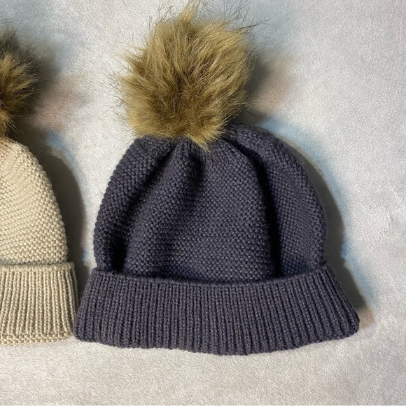 Gertex Twin Pom Pom Faux Fur Beanie Hat Lot 2 Toddler Little Kids Tan & Gray - Picture 10 of 11